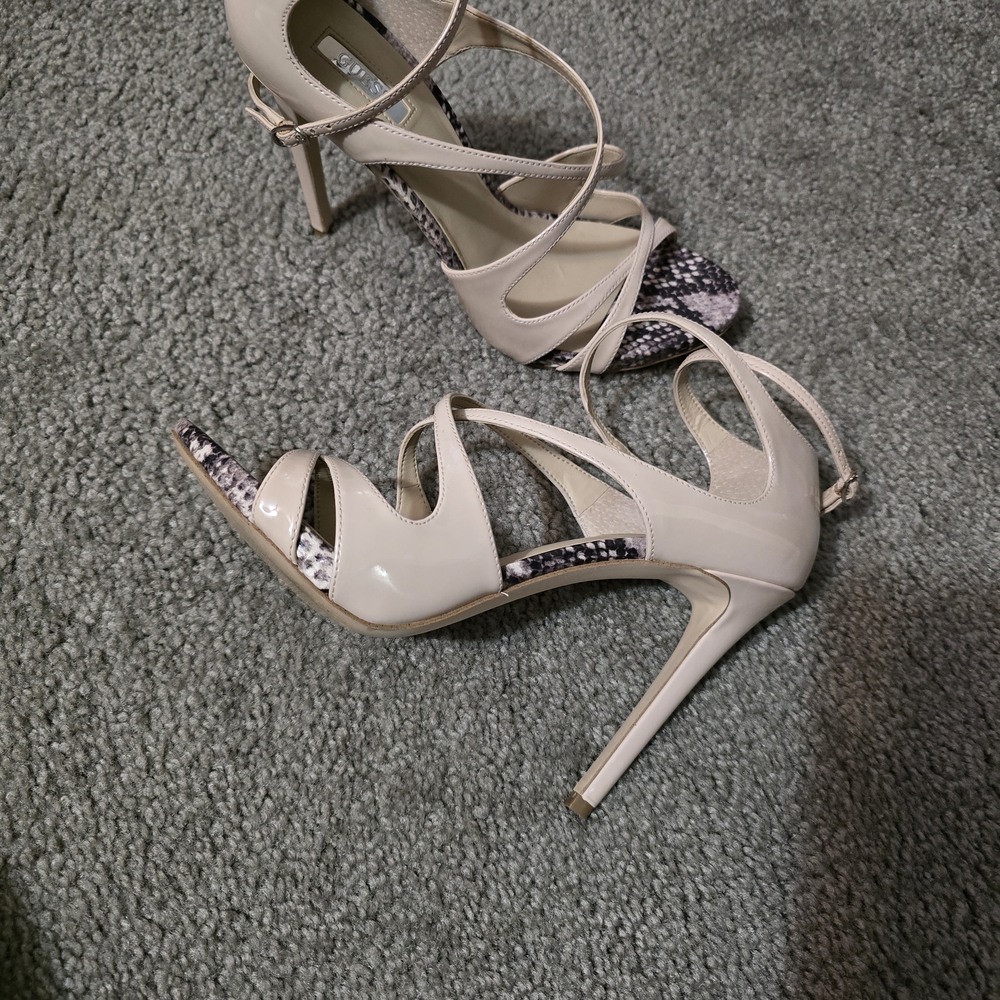 GUESS Ablane - Nude Strappy High Heel Sandals With Snake Skin Accents - Picture 7 of 7